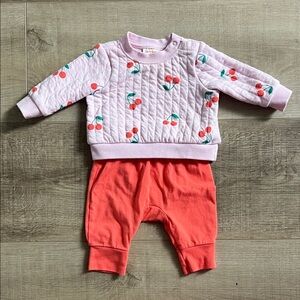 Cat & Jack Light Pink Quilted Cherry Top with Coral Accents